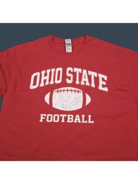 Ohio State Mens Football Graphic T-Shirt L Red Heavy Cotton Distressed Lettering